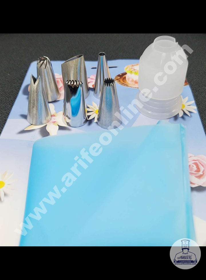 Cake Decor 6 Pc Medium Nozzle, 1 Big Coupler & Piping Bag Set Pastry Tips Cupcake Cake Decorating Nozzle