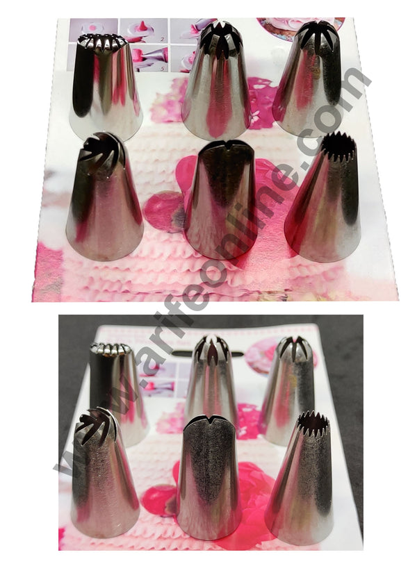 Cake Decor 6 Pcs Cake Decorating Nozzle Set For Frosting Icing Piping Bag Tips With Steel Nozzles. Reusable & Washable.