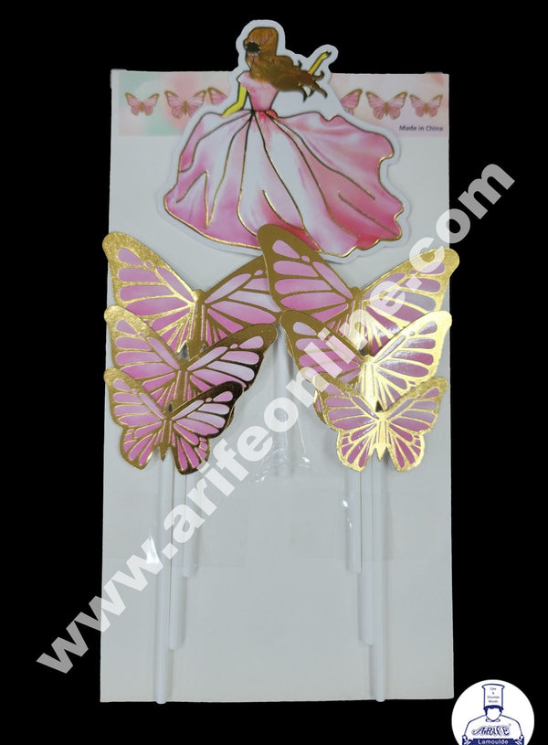 Cake Decor 7 pcs Butterfly and Girl Paper Topper For Cake And Cupcake - Pink