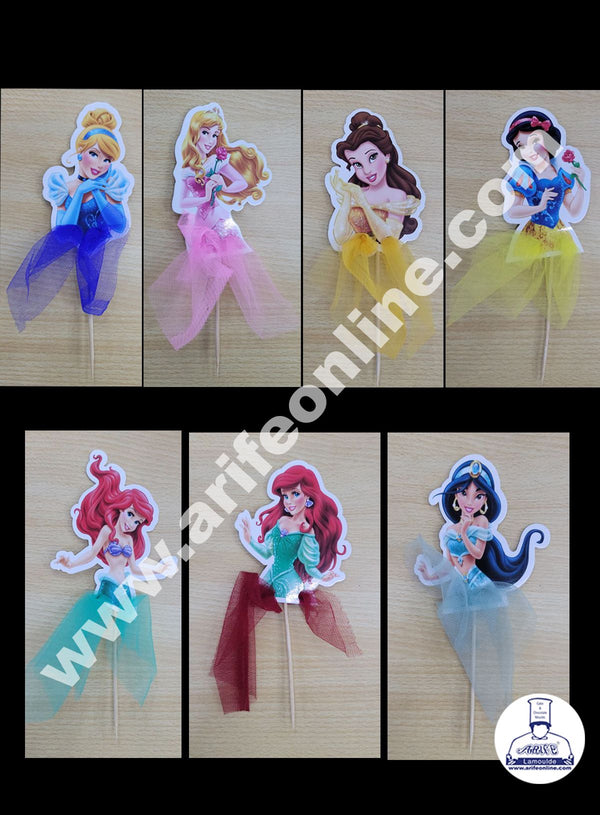 Cake Decor 7 pcs Princess with Net Frock Paper Topper For Cake And Cupcake
