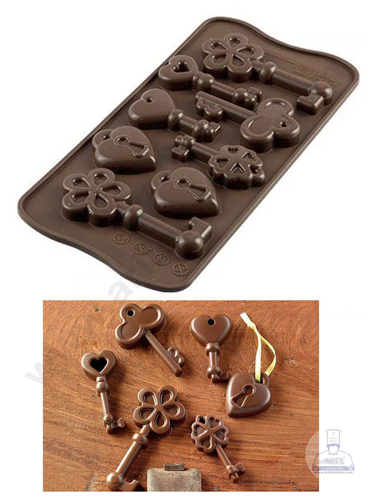 Cake Decor 8 Cavity Lock and Keys Shape Silicone Chocolate Mold ( SBCM-713 )