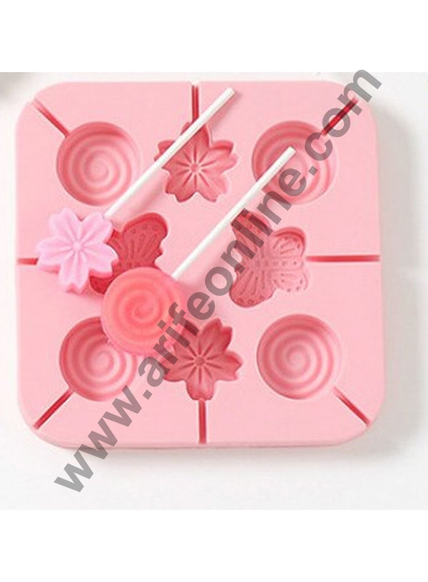 Cake Decor 8 Cavity Silicone Lollipop Mould Butterfly Flower Frill Round Silicon Jelly Candy Moulds