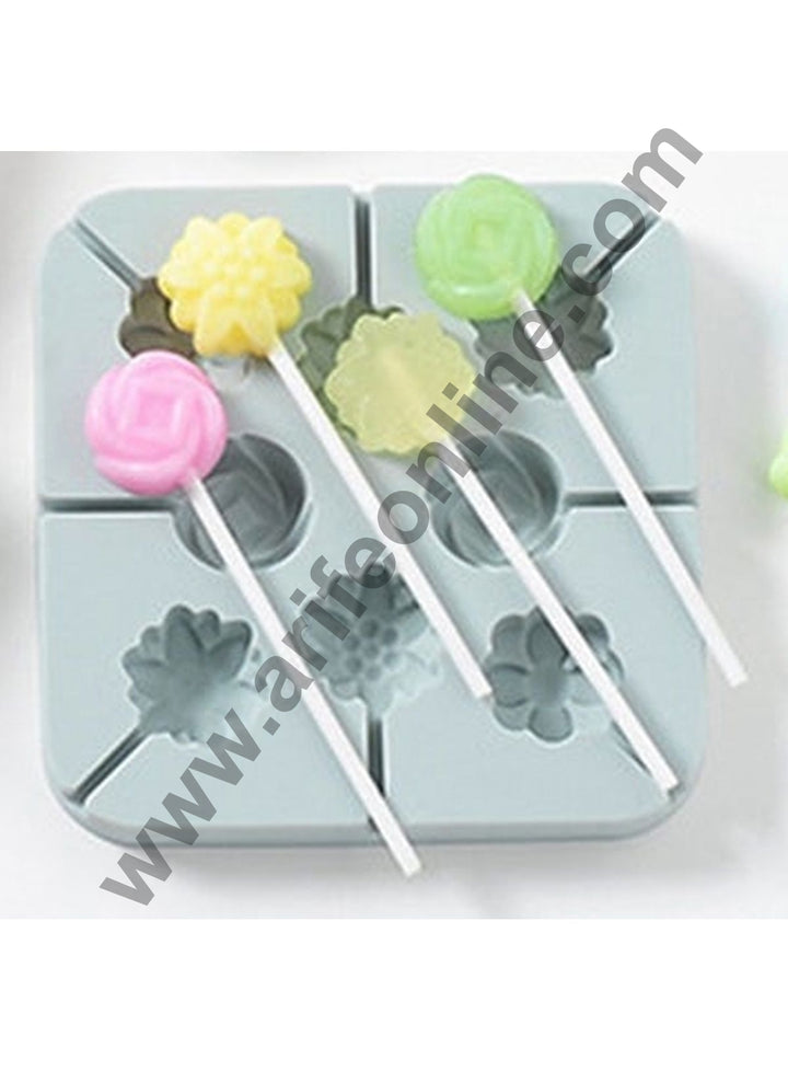 Cake Decor 8 Cavity Silicone Lollipop Mould Sunflower Roses Flower Silicon Jelly Candy Moulds