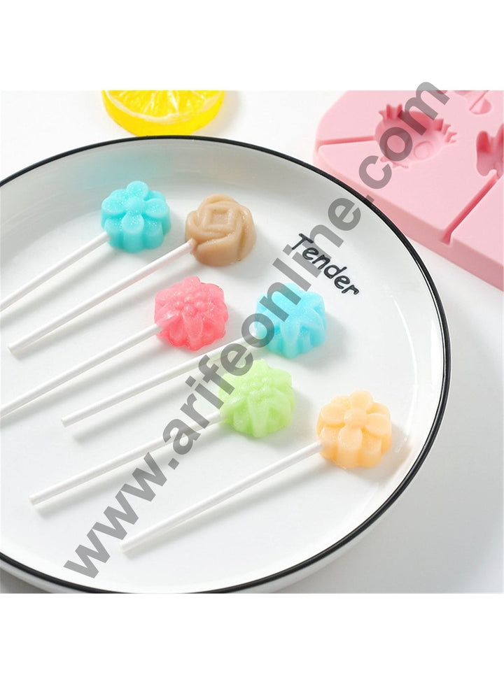 Cake Decor 8 Cavity Silicone Lollipop Mould Sunflower Roses Flower Silicon Jelly Candy Moulds