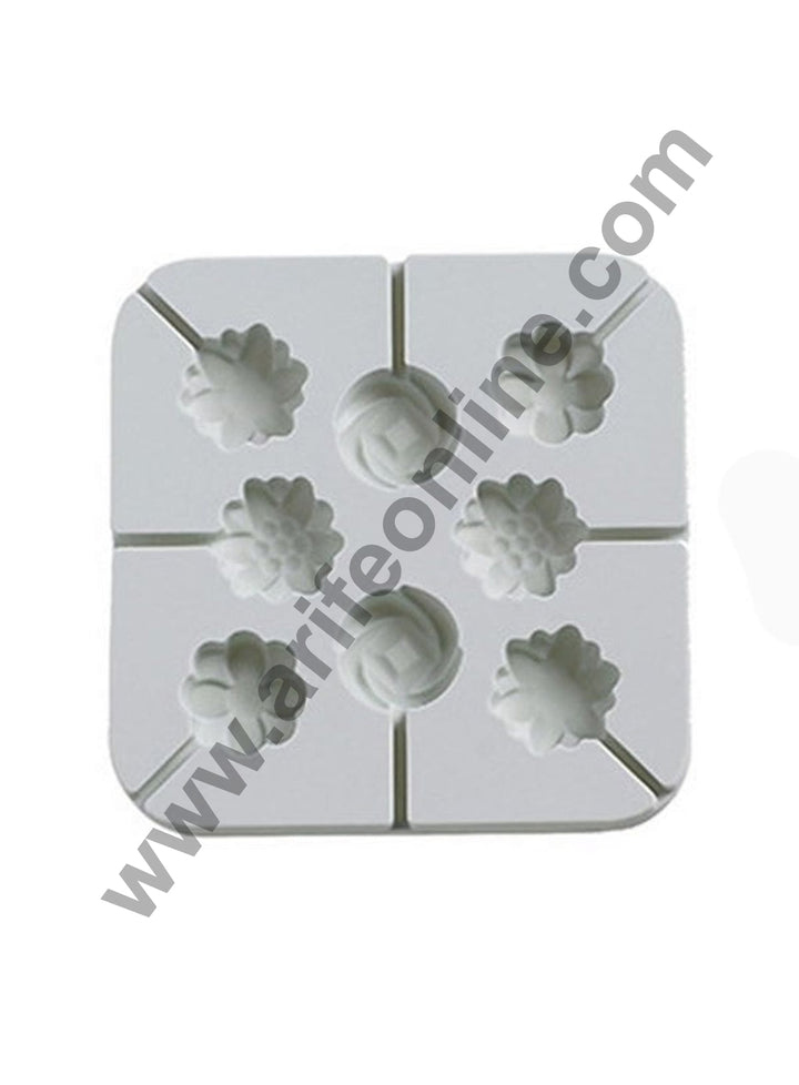 Cake Decor 8 Cavity Silicone Lollipop Mould Sunflower Roses Flower Silicon Jelly Candy Moulds