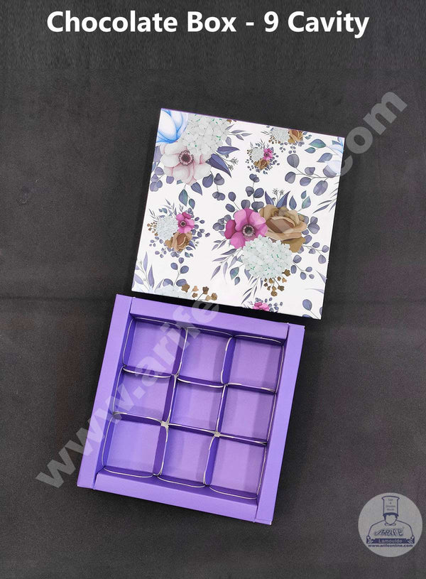 Cake Decor 9 Cavity Floral Chocolate Boxes Set of 10 Pieces - Purple (SBBX-F-101)