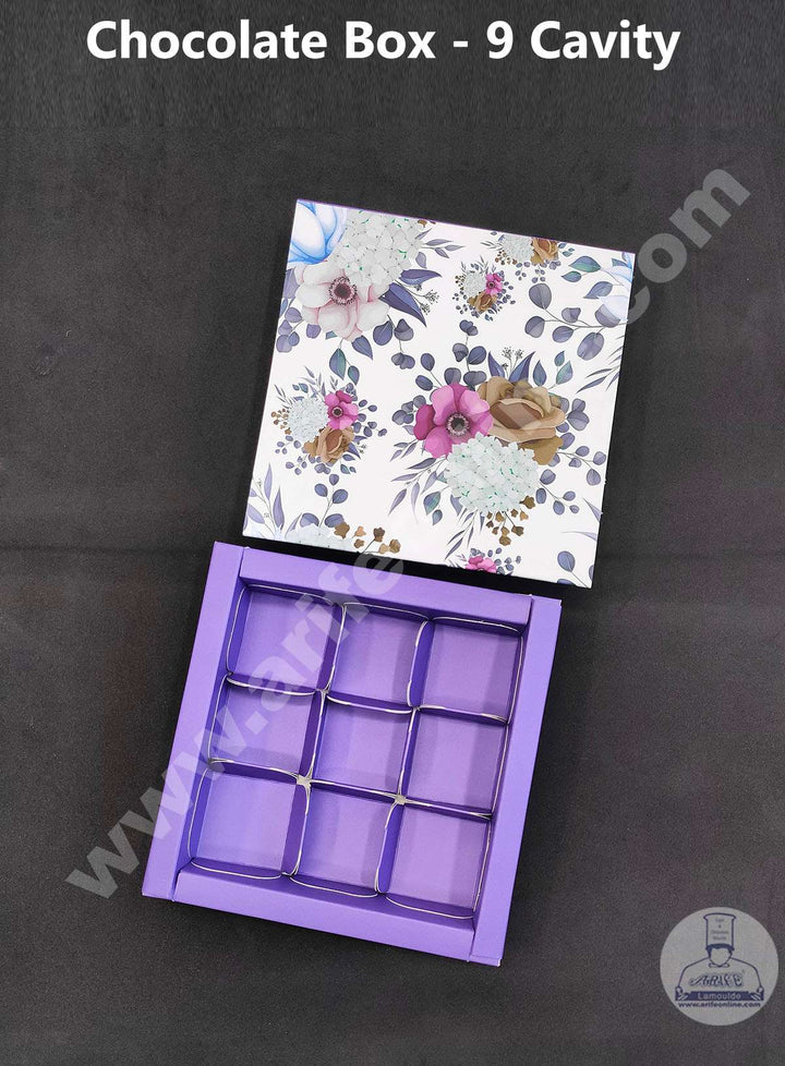Cake Decor 9 Cavity Floral Chocolate Boxes Set of 10 Pieces - Purple (SBBX-F-101)