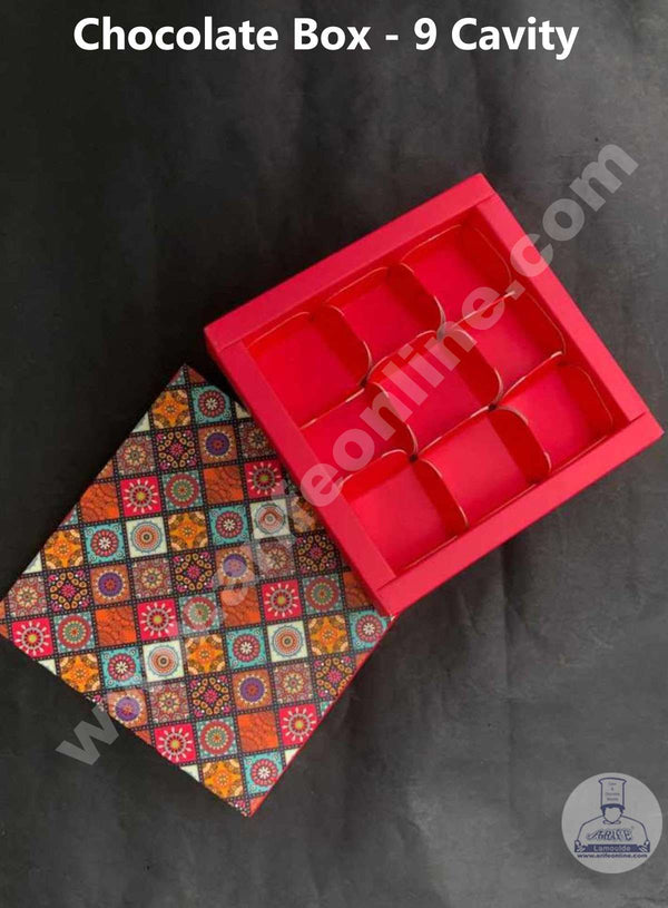Cake Decor 9 Cavity Floral Chocolate Boxes Set of 10 Pieces - Red (SBBX-F-102)