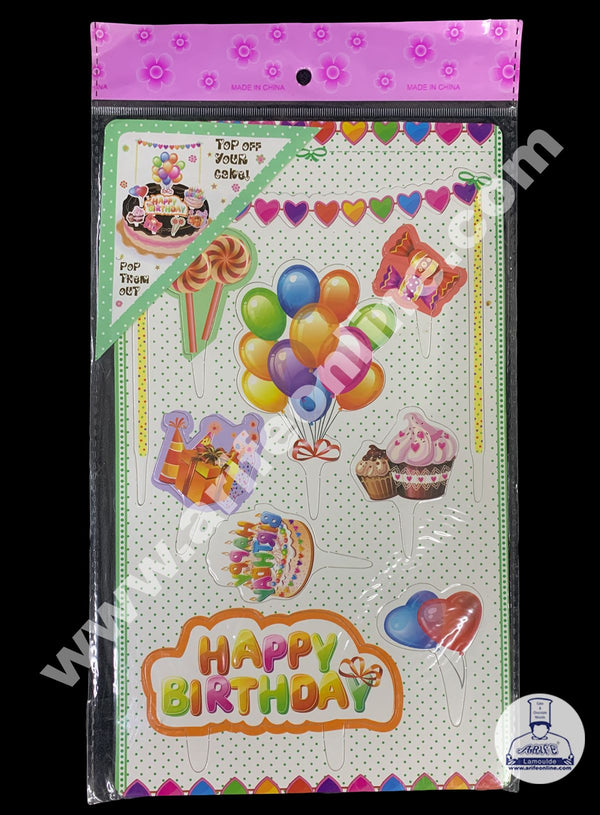 Cake Decor 9 pcs New Design Happy Birthday Theme Cardboard Topper For Cake And Cupcake