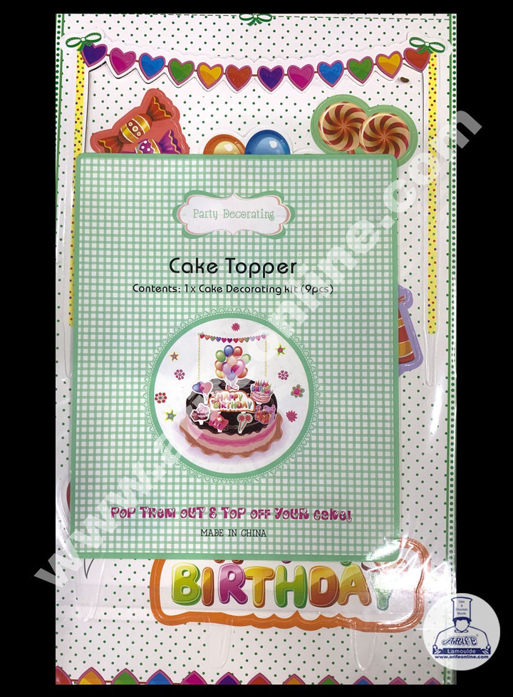 Cake Decor 9 pcs New Design Happy Birthday Theme Cardboard Topper For Cake And Cupcake