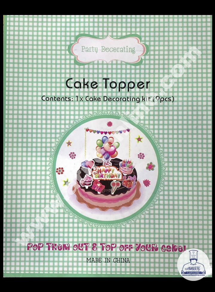 Cake Decor 9 pcs New Design Happy Birthday Theme Cardboard Topper For Cake And Cupcake