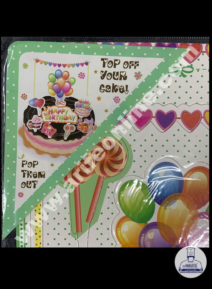 Cake Decor 9 pcs New Design Happy Birthday Theme Cardboard Topper For Cake And Cupcake