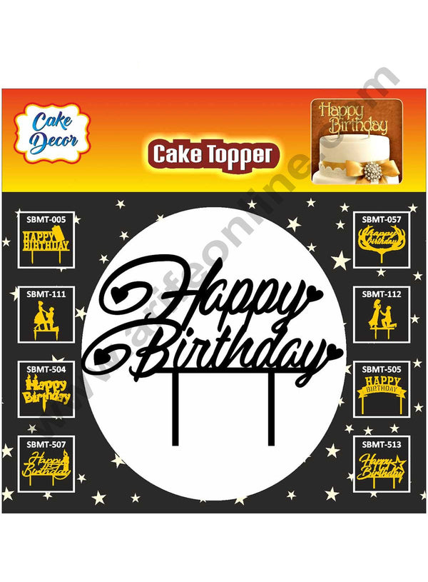 Cake Decor Acrylic Finishing Black Cake Topper Happy Birthday with Small Heart