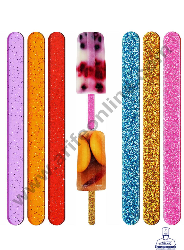 Cake Decor Acrylic Glitter Ice Cream Sticks For Cakesicle Popsicle and Candy - Multicolor ( 10pcs )