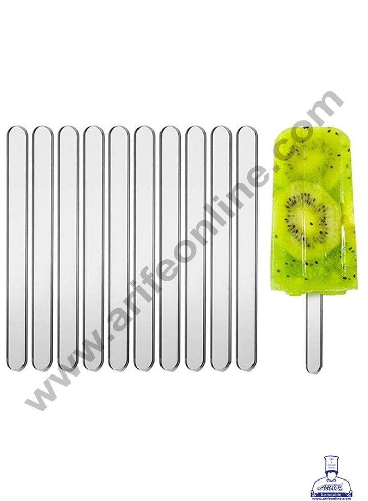 Cake Decor Acrylic Ice Cream Sticks For Cakesicle Popsicle and Candy - Silver ( 10pcs )