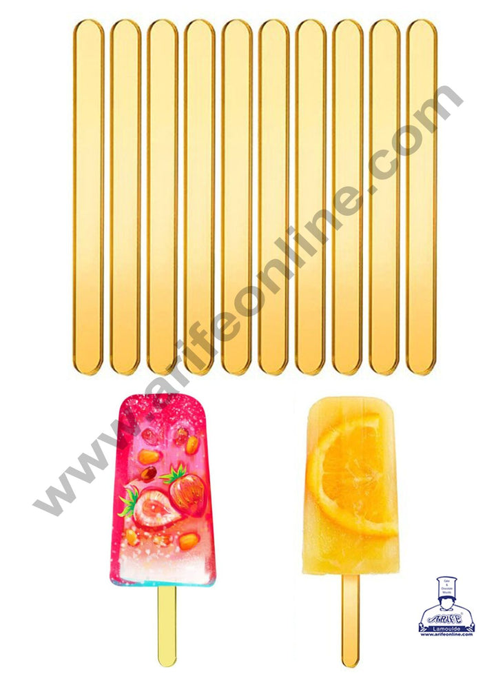 Cake Decor Acrylic Ice cream Sticks For Cakesicle Popsicle and Candy - Golden ( 10pcs )