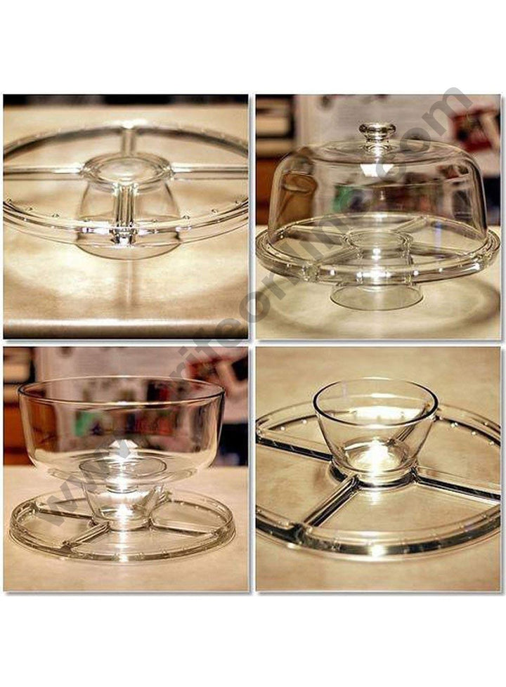 Cake Decor Amazing Cake Stand Multifunctional Cake and Salad Server with 5 Compartment Tray or Center Dip Bowl
