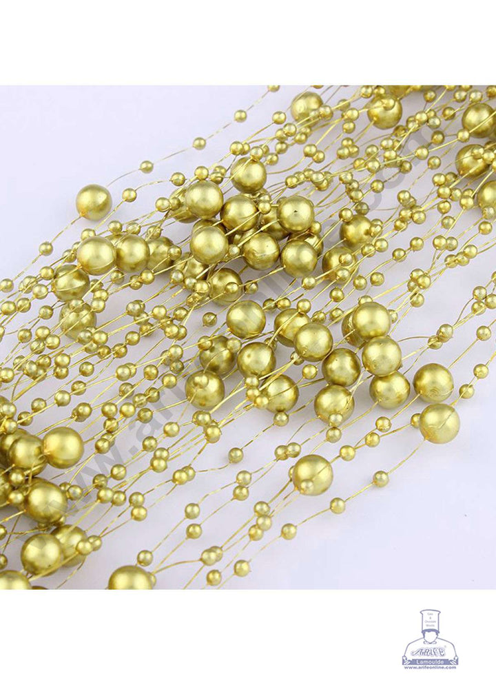 Cake Decor Artificial Pearls String Beads Chain Garland Flowers Wedding Christmas Party Decoration 3mm 8mm Beads - Golden