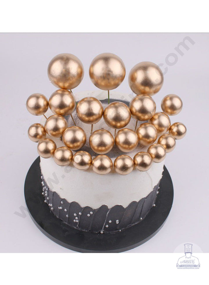 Cake Decor 2 cm Golden Balls Topper For Cake and Cupcake Decoration - (10pcs Pack)