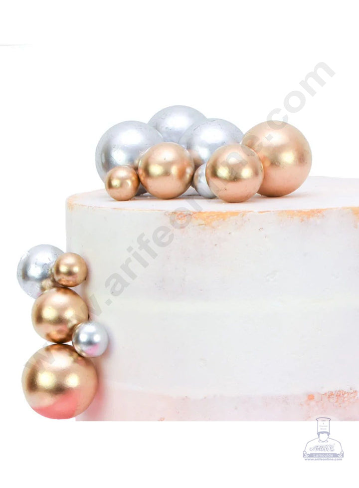 Cake Decor 2 cm Golden Balls Topper For Cake and Cupcake Decoration - (10pcs Pack)