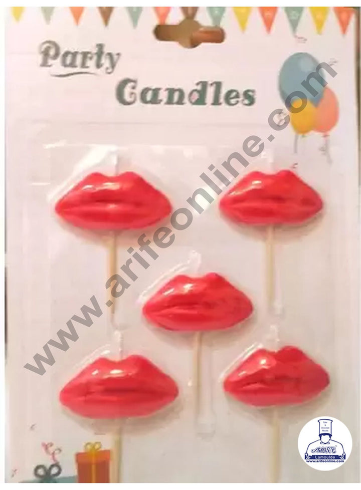 Cake Decor Beautiful Lips Shape Candle for Party Decoration for Cake and Cupcake - Red - Set of 5 Pc