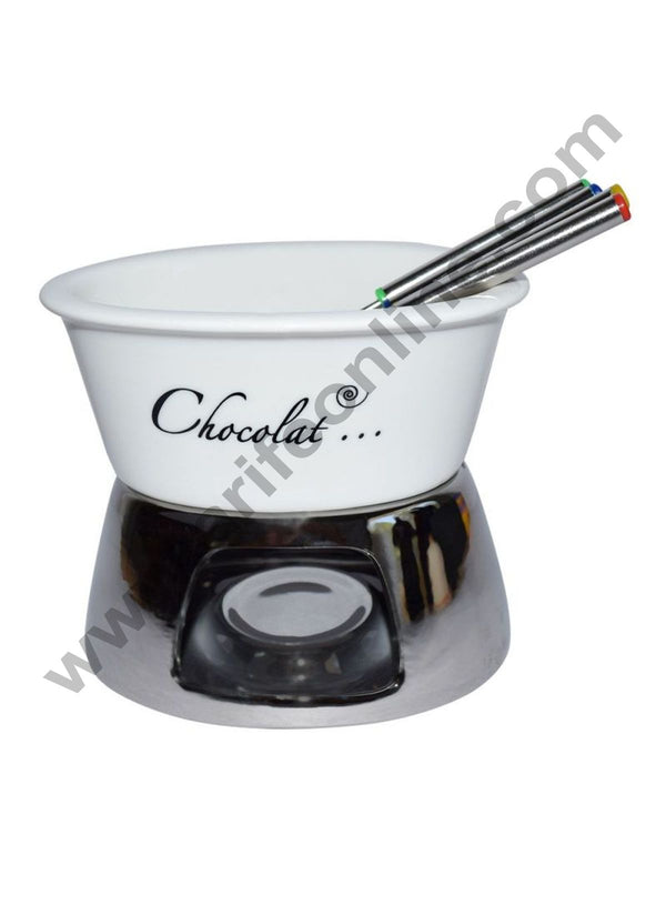 Cake Decor Ceramic Chocolate Fondue Set With Forks 6Pcs