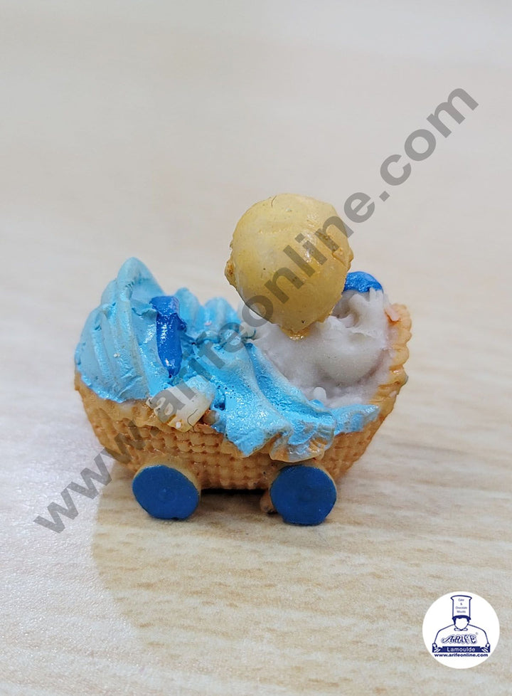 Cake Decor Ceramic Mini Baby Topper for Cake and Cupcake Decoration – Blue Basket Cart Baby Boy