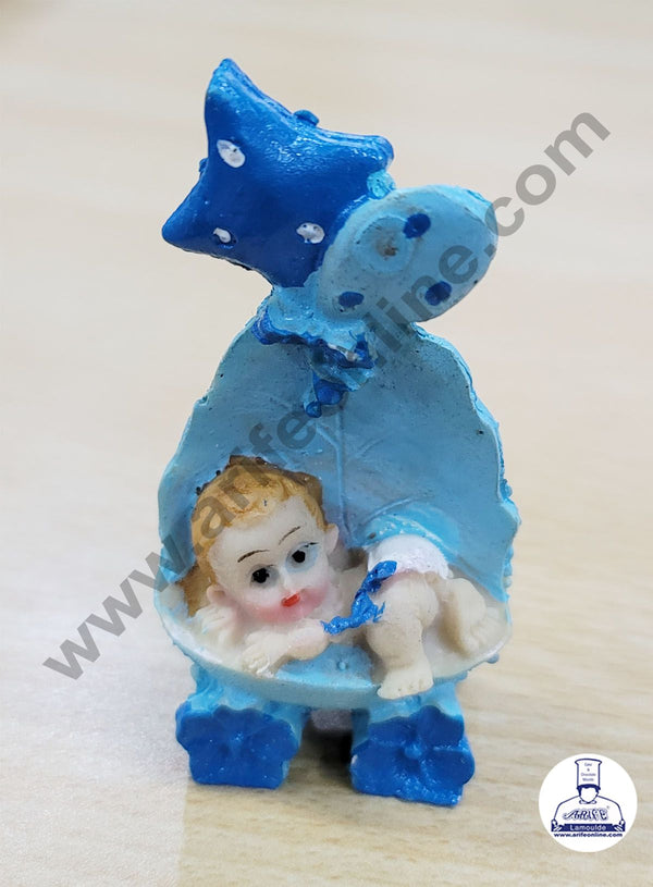 Cake Decor Ceramic Mini Baby Topper for Cake and Cupcake Decoration – Blue Cart Baby Boy