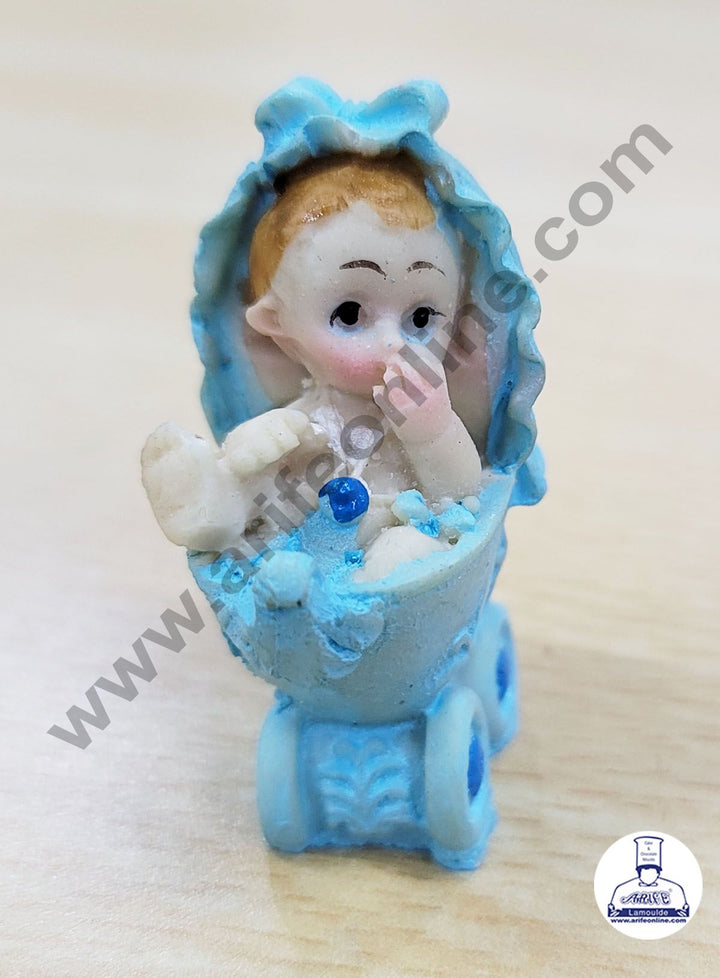 Cake Decor Ceramic Mini Baby Topper for Cake and Cupcake Decoration – Blue Cradle Baby Boy