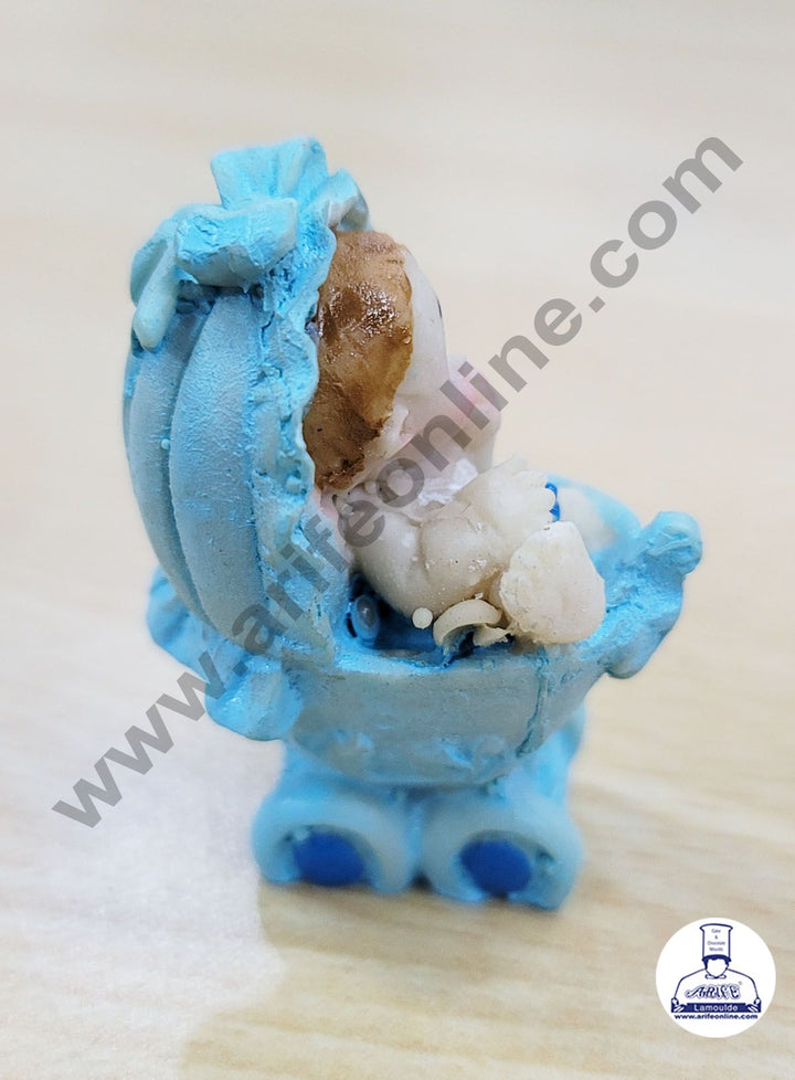 Cake Decor Ceramic Mini Baby Topper for Cake and Cupcake Decoration – Blue Cradle Baby Boy