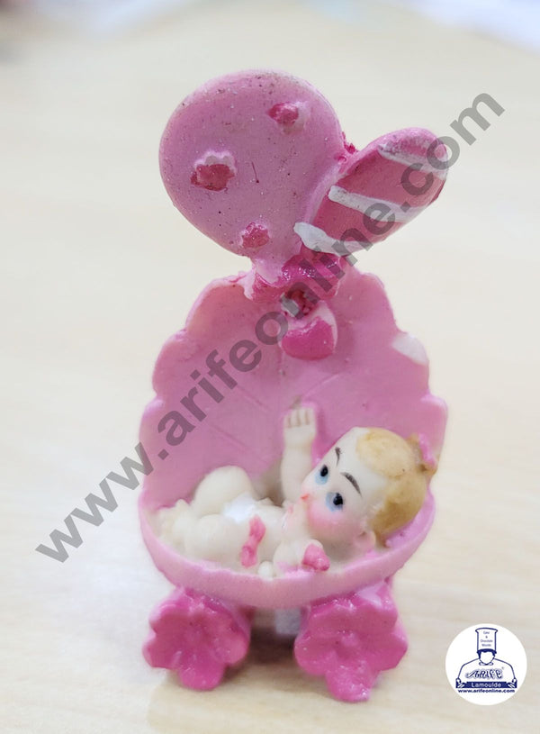 Cake Decor Ceramic Mini Baby Topper for Cake and Cupcake Decoration – Pink Cart Baby Girl