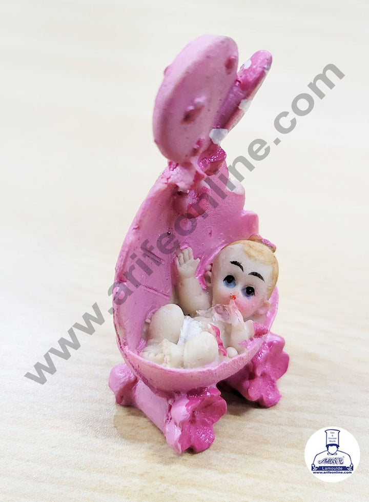 Cake Decor Ceramic Mini Baby Topper for Cake and Cupcake Decoration – Pink Cart Baby Girl