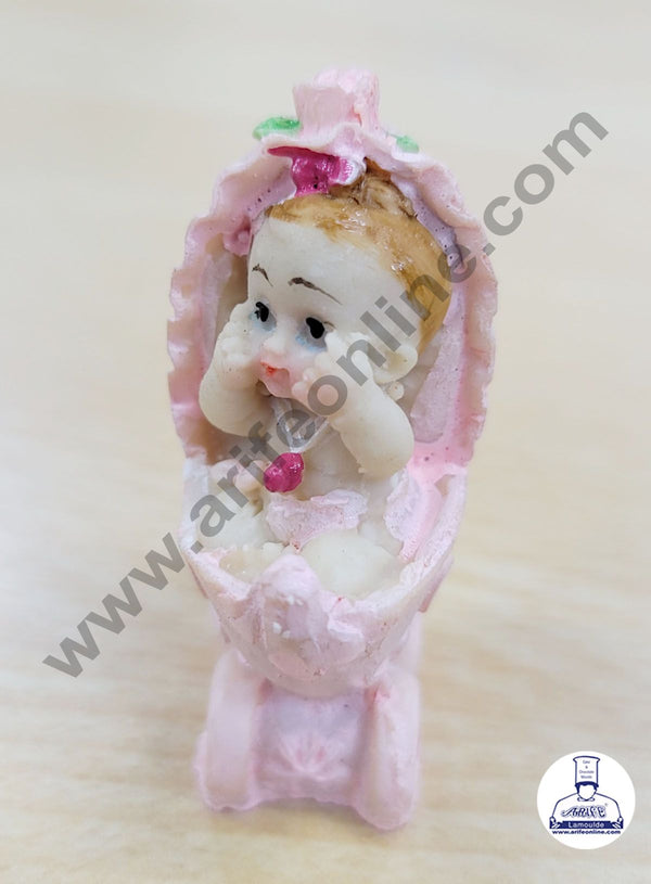 Cake Decor Ceramic Mini Baby Topper for Cake and Cupcake Decoration – Pink Cradle Baby Girl
