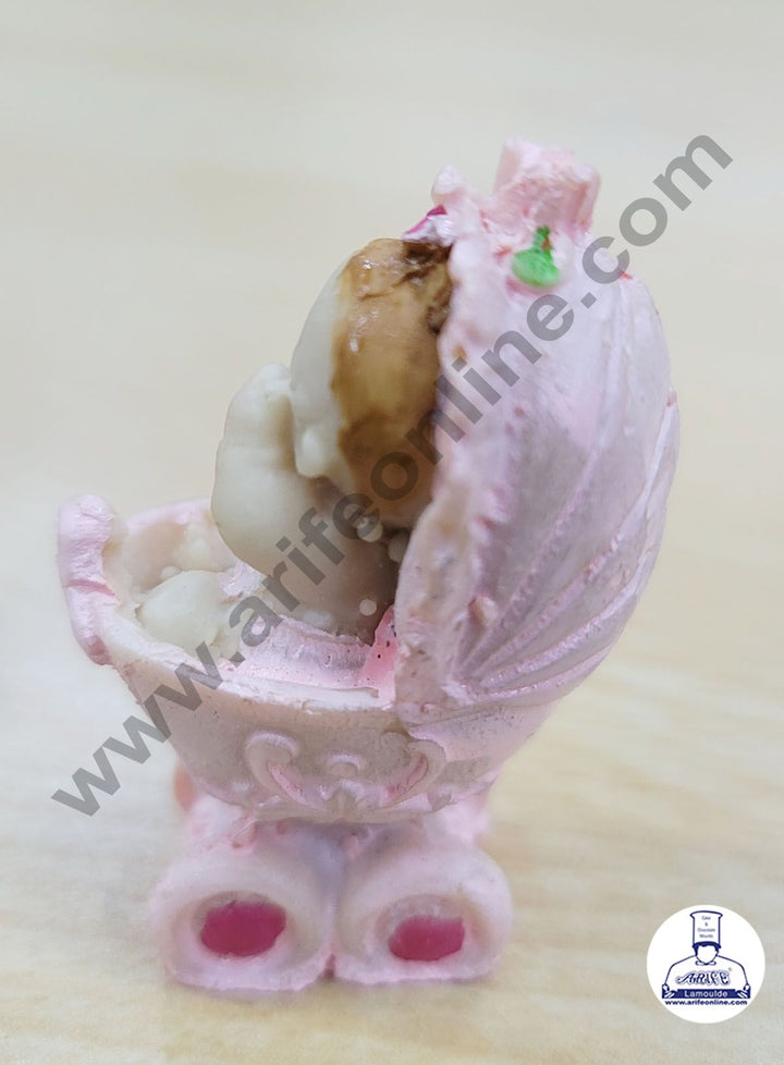 Cake Decor Ceramic Mini Baby Topper for Cake and Cupcake Decoration – Pink Cradle Baby Girl