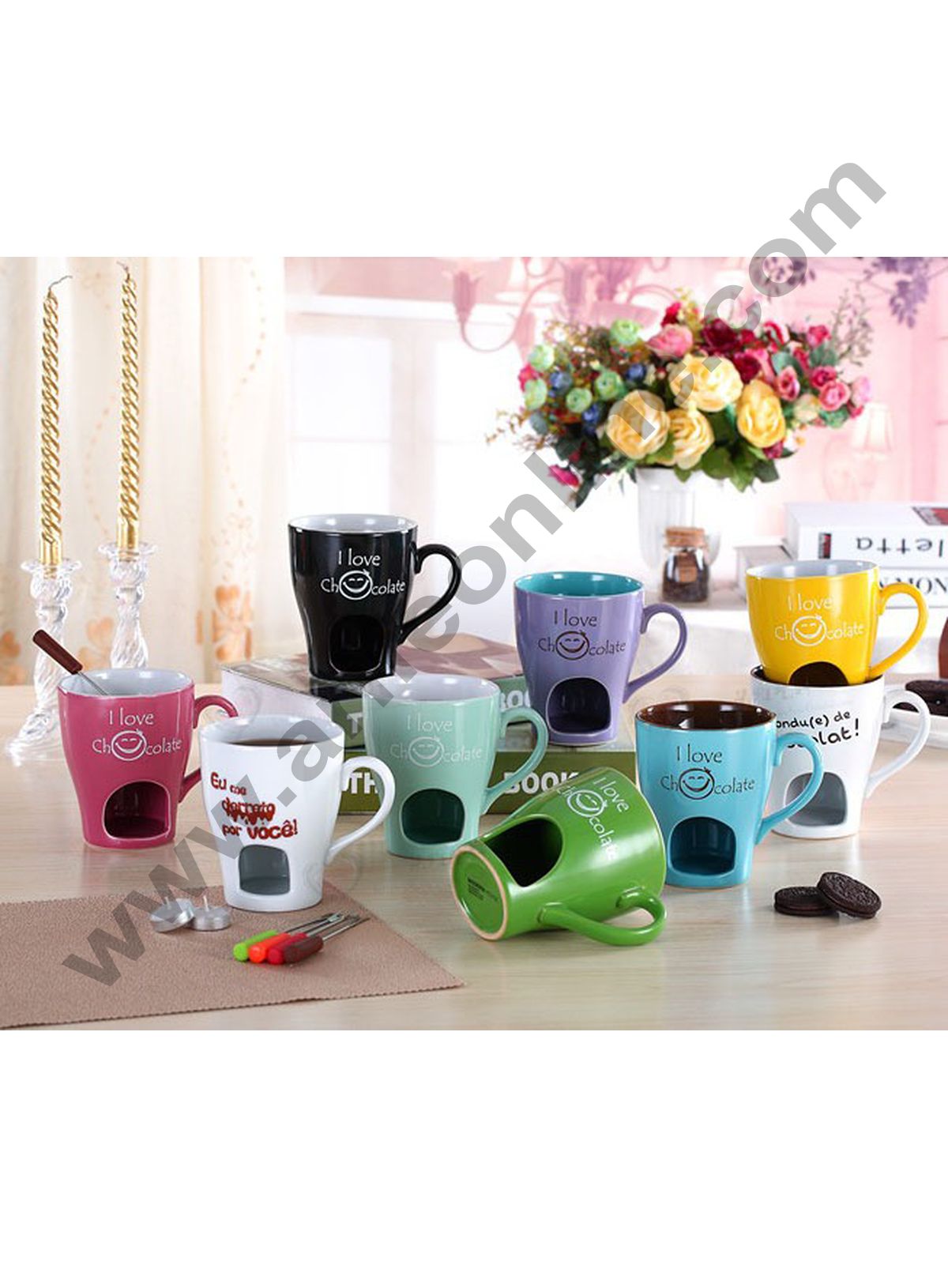 Tasse à Fondue En Céramique – Kit Avec 2 Fourchettes – Pour Chocolat, Fromage, Bouillon – 300 Ml, Micro-ondable – Idéal Apéro, Soirée - 3