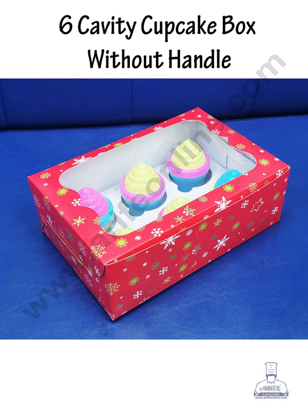 Cake Decor Christmas Theme Cupcake Boxes 6 Cavity with Clear Window, Cupcake Carriers ( 10 Pcs Pack )