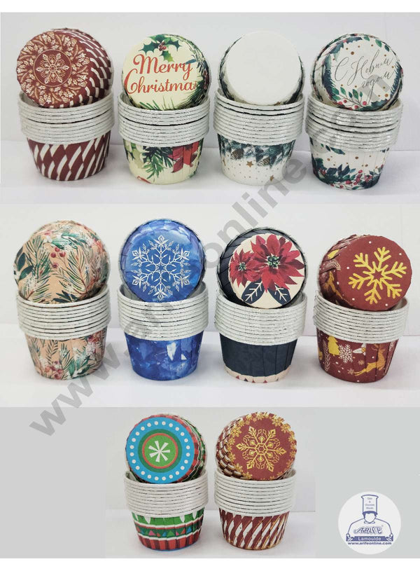 Cake Decor Christmas Theme Medium Direct Bake-able Paper Muffin Cupcake Liners Random 50 Pcs Pack ( Single/Assorted Color/Prints )