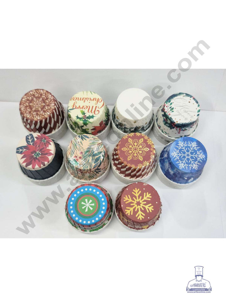 Cake Decor Christmas Theme Medium Direct Bake-able Paper Muffin Cupcake Liners Random 50 Pcs Pack ( Single/Assorted Color/Prints )
