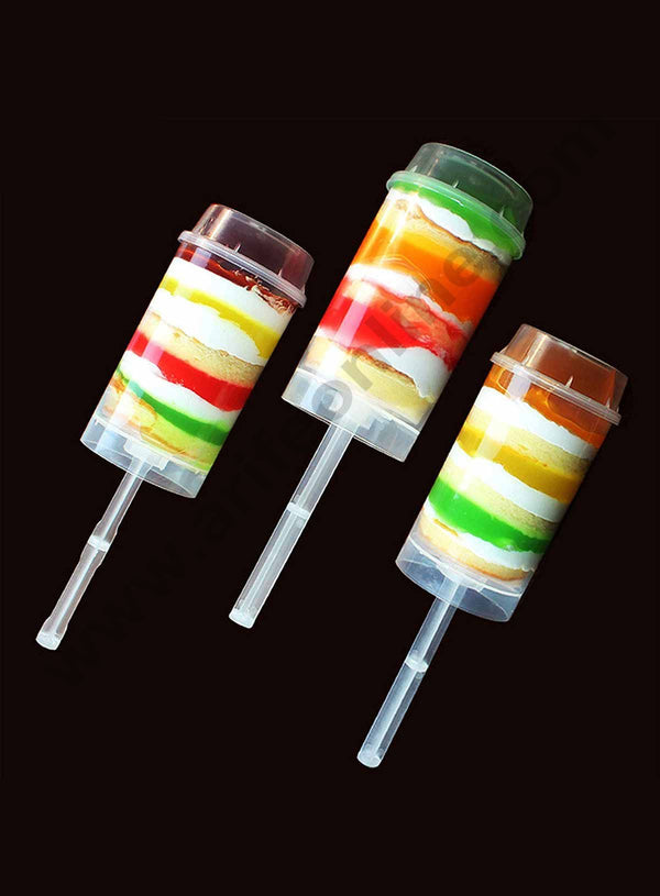 Cake Decor Clear Push-Up Cake Pop Shooter Push Pops Plastic Containers with Lids & Sticks, Pack of 12
