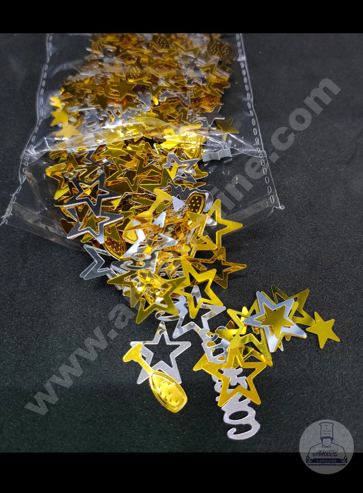 Cake Decor Congrats and Star Shape Confetti for Table Party Decoration - Gold and Silver