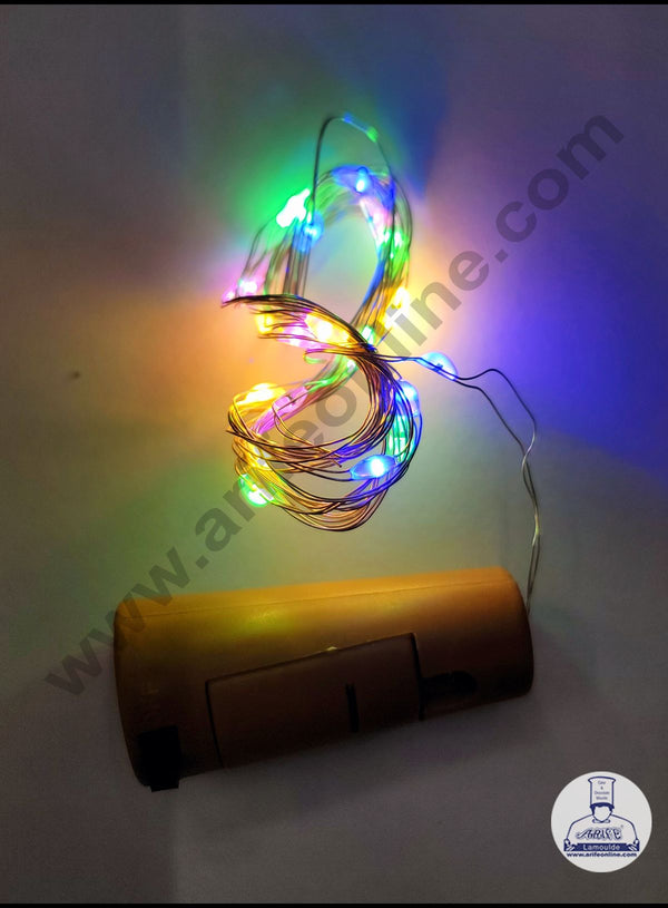 Cake Decor Copper String LED light 2 Meter Multicolor 20 LED Bottle Cork Operated Decorative Lights