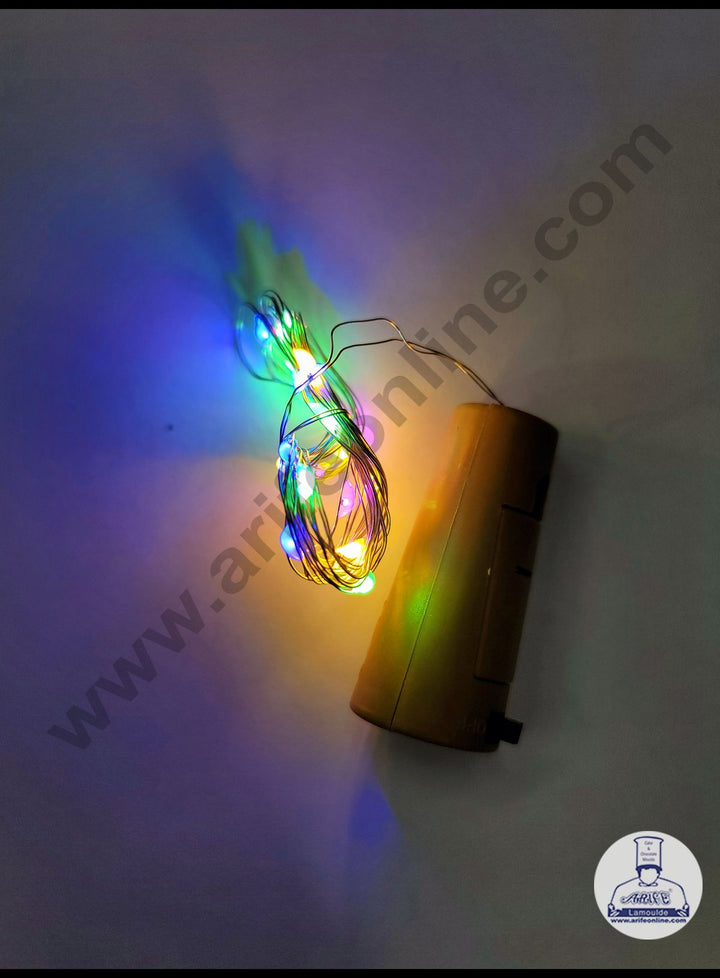 Cake Decor Copper String LED light 2 Meter Multicolor 20 LED Bottle Cork Operated Decorative Lights