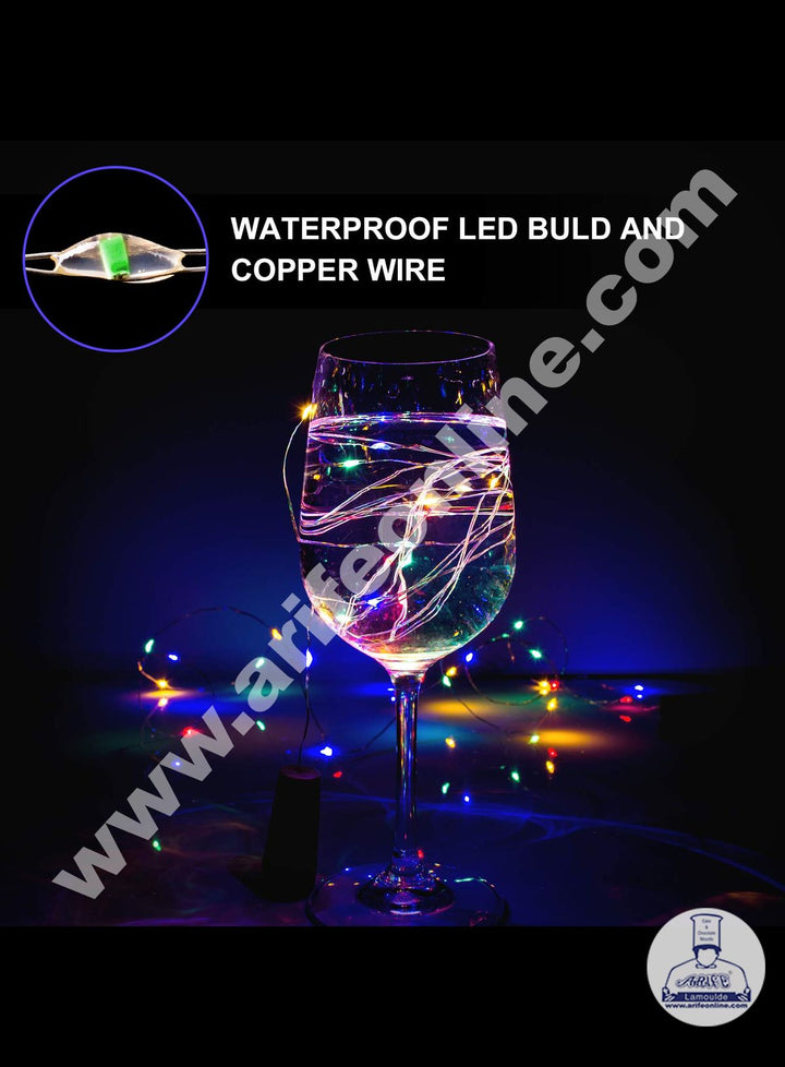 Cake Decor Copper String LED light 2 Meter Multicolor 20 LED Bottle Cork Operated Decorative Lights