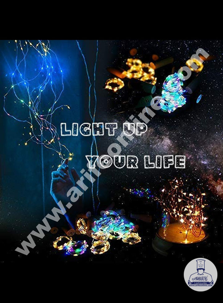 Cake Decor Copper String LED light 2 Meter Multicolor 20 LED Bottle Cork Operated Decorative Lights