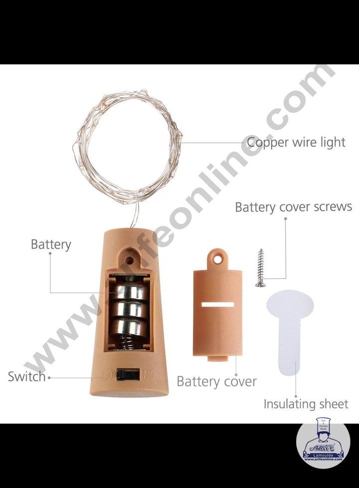 Cake Decor Copper String LED light 2 Meter Multicolor 20 LED Bottle Cork Operated Decorative Lights
