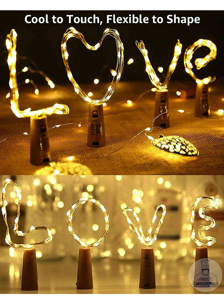 Cake Decor Copper String LED light 2 Meter Yellow Color 20 LED Bottle Cork Operated Decorative Lights