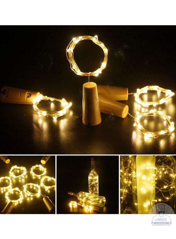 Cake Decor Copper String LED light 2 Meter Yellow Color 20 LED Bottle Cork Operated Decorative Lights
