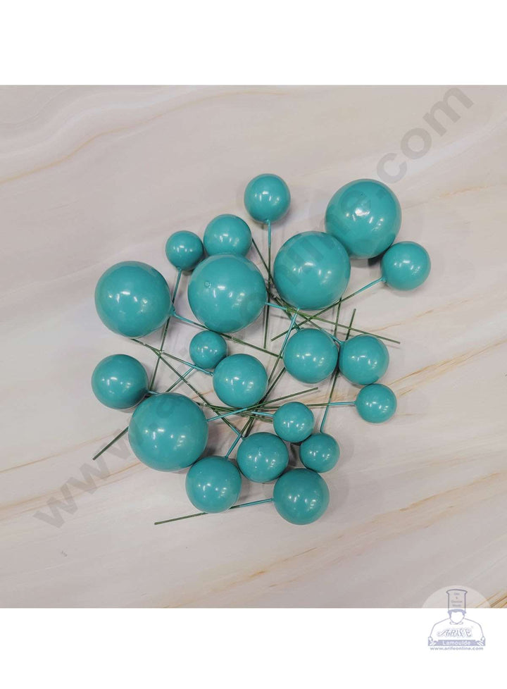 Cake Decor Cyan Balls Topper For Cake and Cupcake Decoration - (20pcs Pack)