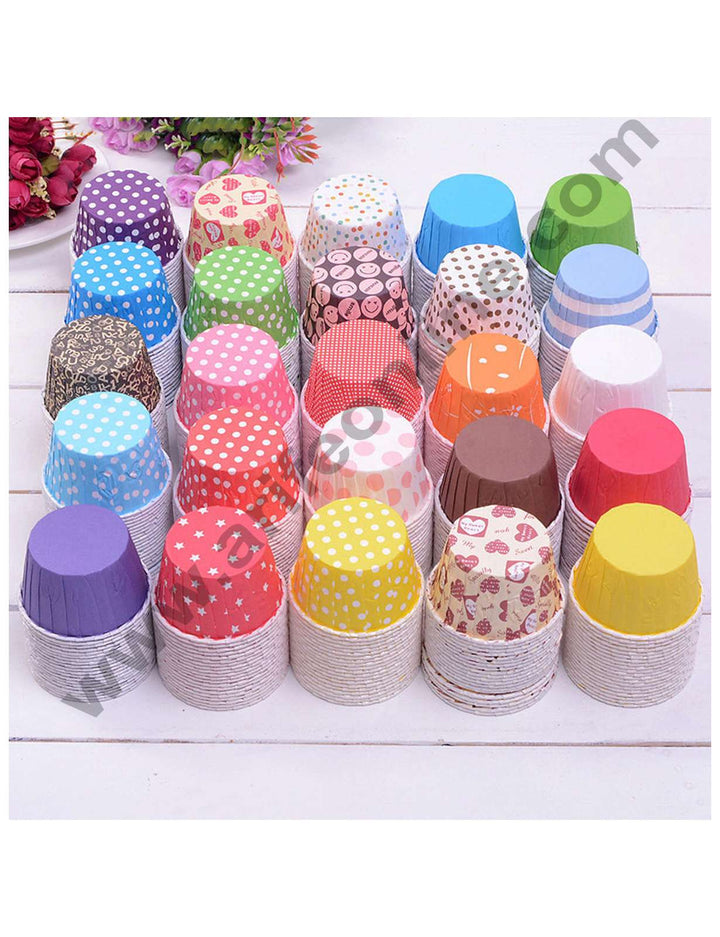 Cake Decor Small Direct Bake-able Paper Muffin Cupcake Liners Random 100 Pcs (Single/Assorted Color/Prints)
