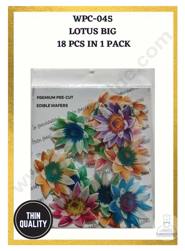 Cake Decor Edible Pre Cut Wafer Paper - Lotus Flowers Cake Topper - Big (Set of 18 pcs) WPC-045